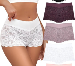 Lace Boyshort Sexy Underwear Womens Panties Cheeky Plus Size Lingerie Stretch Cotton Waistband S-3XL 5 Pack