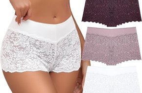 Lace Boyshort Sexy Underwear Womens Panties Cheeky Plus Size Lingerie Stretch Cotton Waistband S-3XL 5 Pack