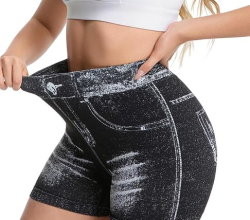 Flattering Sexy Women’s Stretch Tight Yoga Seamless Beach Shorts,Scrunch Butt Lifting Faux Denim Gym Booty Shorts
