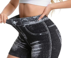 Flattering Sexy Women’s Stretch Tight Yoga Seamless Beach Shorts,Scrunch Butt Lifting Faux Denim Gym Booty Shorts